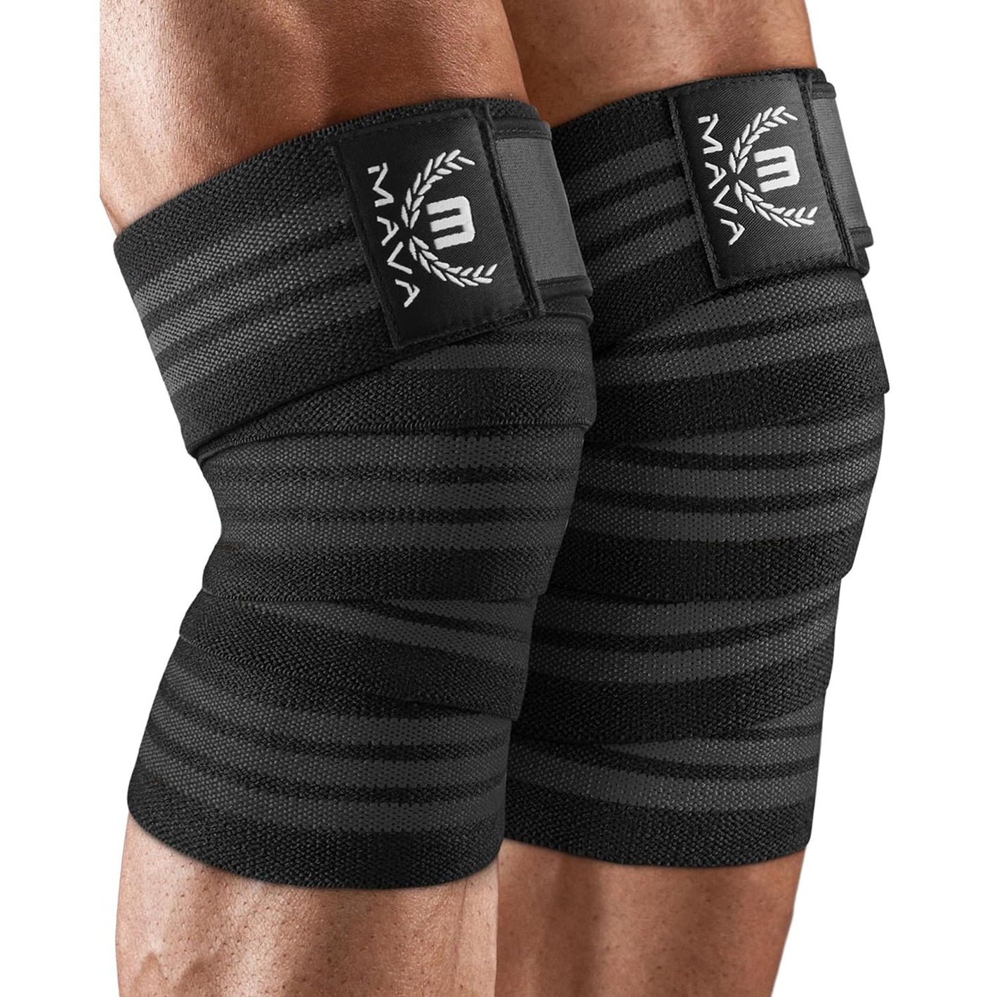 Mava Sports Knee Wraps (Pair) for Men & Women | Ideal for Cross Training, WODs, Gym Workouts, Weightlifting, Fitness & Powerlifting | Knee Straps for Squats | 72" Compression & Elastic Support