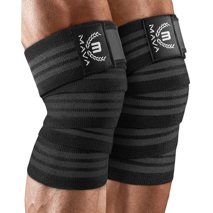 Mava Sports Knee Wraps (Pair) for Men & Women | Ideal for Cross Training, WODs, Gym Workouts, Weightlifting, Fitness & Powerlifting | Knee Straps for Squats | 72" Compression & Elastic Support