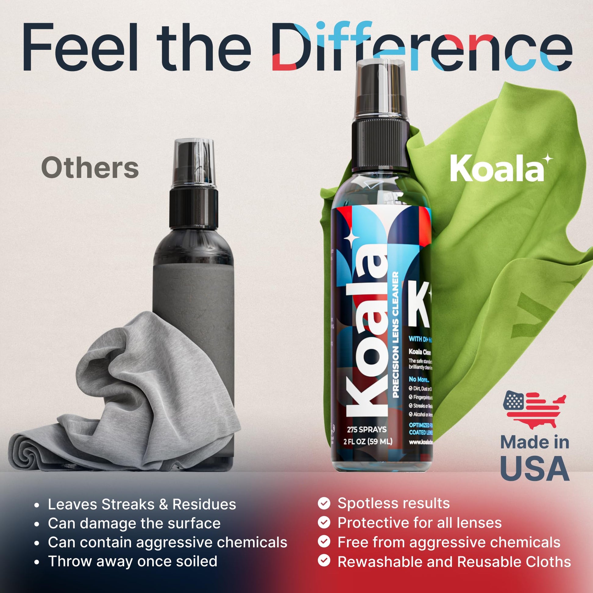 Buy now Koala Eyeglass Lens Cleaner Spray Kit | (2x) Glasses Cleaner Bottle + (2x) Microfiber Cloth | Alcohol Free Eyeglasses, Screen, and Camera Cleaning Kit | Made in USA (4 Piece Set) at indiglob india