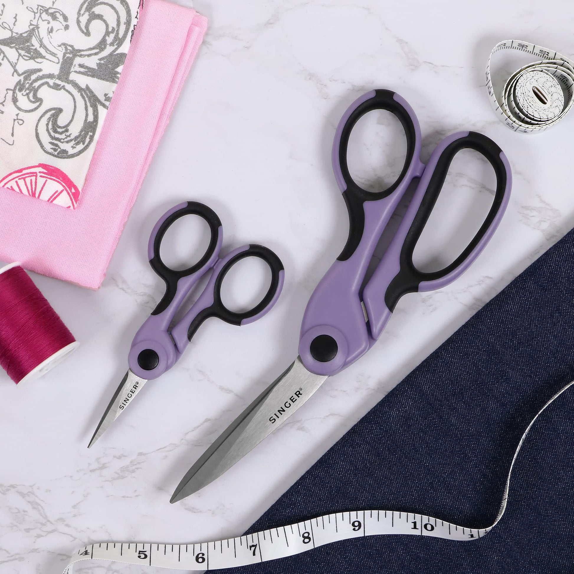 Buy now SINGER ProSeries Sewing 8.5" Heavy Duty Fabric Scissors and 4.5" Craft Detail Scissors Set, Lilac Purple, Set of 2 Sewing Scissors at indiglob india