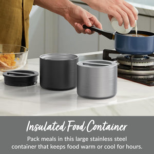 Bentgo Stainless Insulated Food Container - 2.4 Cups (19 oz), Triple-Layer Insulation, Vacuum Seal, Leak-Proof, Built-In Handle, Wide Opening, Premium Stainless Steel, for Cool/Warm Foods (Steel)
