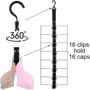 Closet Hanging Cap Organizer, 16 Baseball Cap Rack, Closet Hook Cap Holder Hat Storage Organizer - Keep Hats Cleaner Than a Hat Rack (1 Pack)