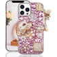Guppy for iPhone 14 Pro Max Bling Glitter Case,Luxury Diamond Rhinestone Gemstone 3D and Flower Gemstone Pumpkin Car Tower Pendant Pearl Soft TPU Back Cover Case for Women Pink