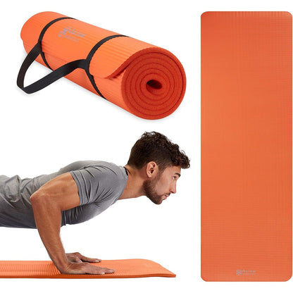 Gaiam Essentials Thick 2/5" (10mm) and Thin 1/4" (6mm) Yoga & Pilates, Fitness & Exercise Mat with Easy-Cinch Carrier Strap