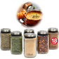 Adjustable Glass Spice Jars (Set of 24) with 6 Pouring Sizes- Stainless Steel Lid/Cap- Square Seasoning Bottle Containers for Minimalist Kitchen Pantry Storage Organization- Fill Shaker w Salt Pepper