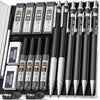 Nicpro 6PCS Metal Mechanical Pencil Set, Full Copper Drafting Pencil 0.3, 0.5, 0.7, 0.9 mm & 2PCS 2mm Graphite Lead Holder(4B 2B HB 2H) For Art Sketching Drawing With Lead Refills Eraser Case - Black