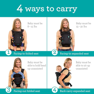 Infantino Flip 4-in-1 Convertible Baby Carrier, Adjustable, Ergonomic Babywearing, Registry Essential, Baby Carrier for Newborn to Toddler, Black