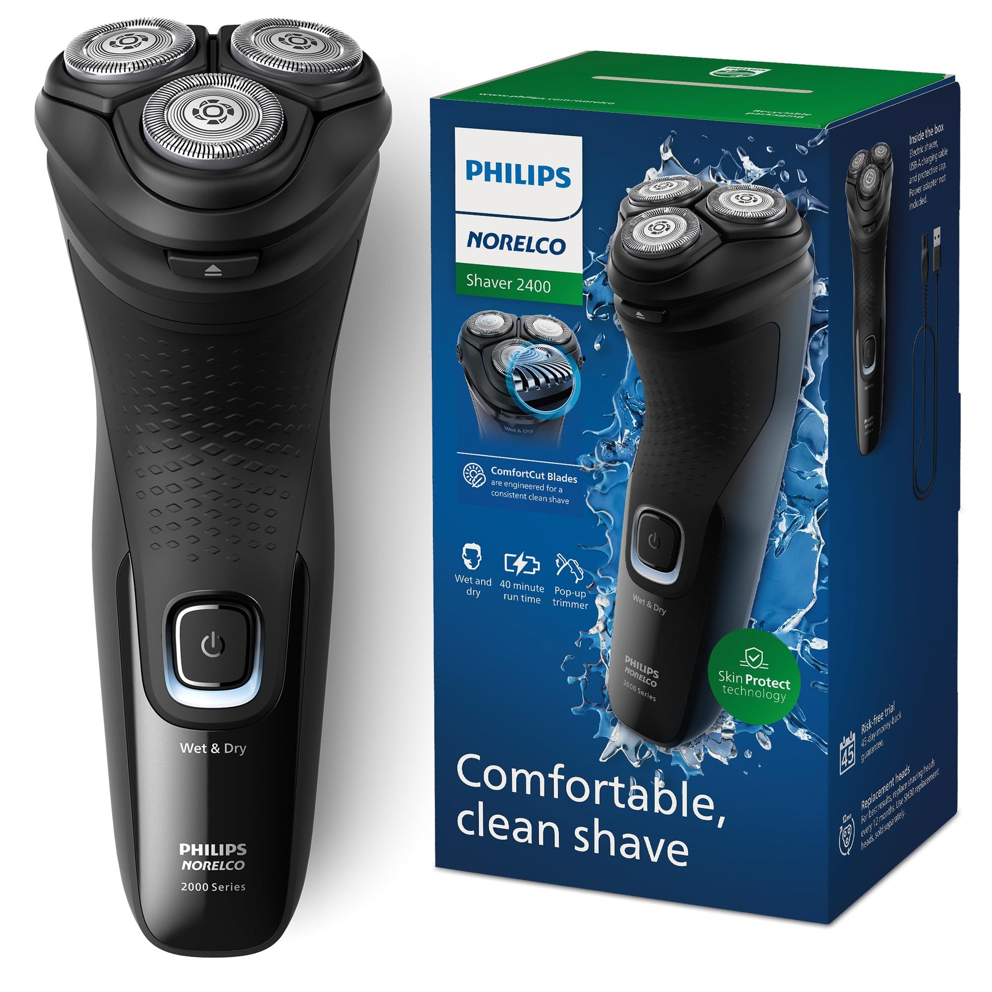 Buy now Philips Norelco Shaver 2400 Series, Wet and Dry Electric Shaver, Pop-up Trimmer, P-Cap, Deep Black, Model X3001/90 Black Shaver 2000 at indiglob india
