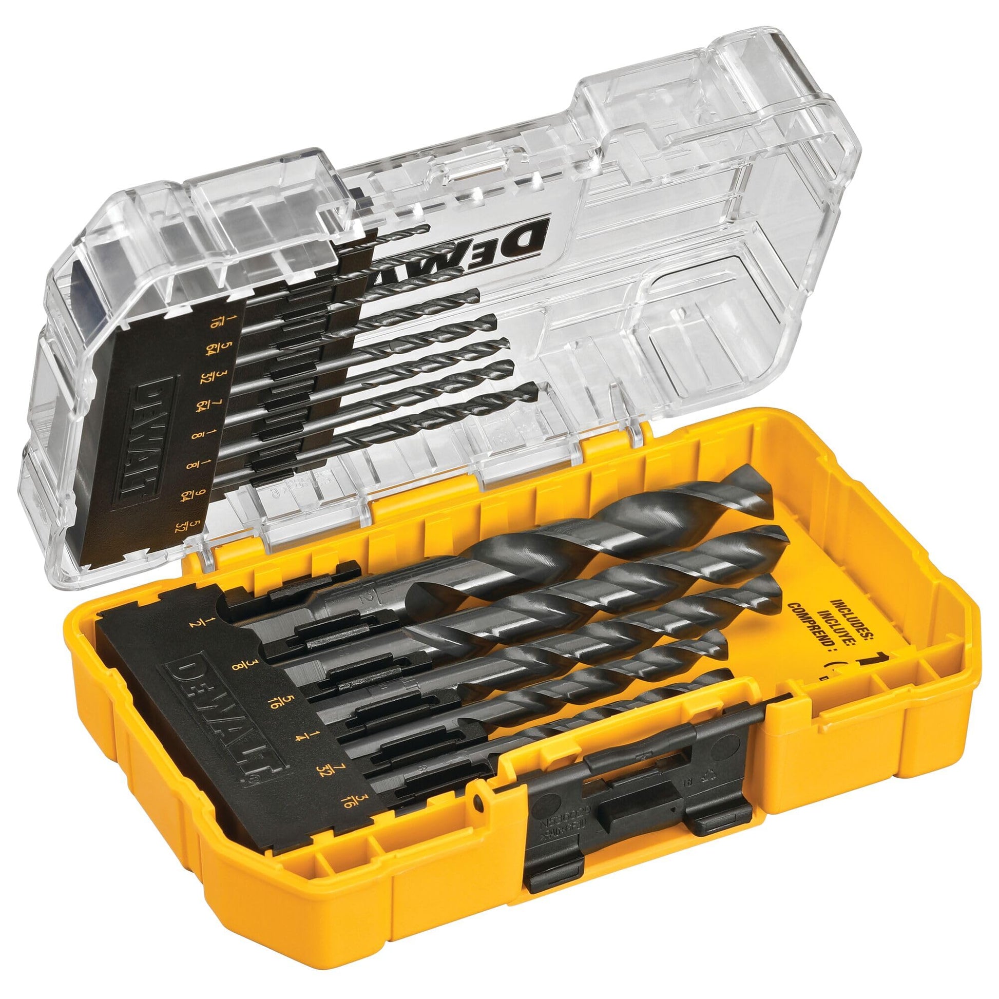 Buy now DEWALT Drill Bit Set, 3-Flats Shank,14-Piece, 135 Degree Split Point, for Plastic, Wood and Metal (DWA1184) at indiglob india