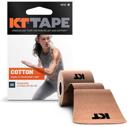 KT Tape, Original Cotton, Elastic Kinesiology Athletic Tape, 20 Count, 10” Precut Strips