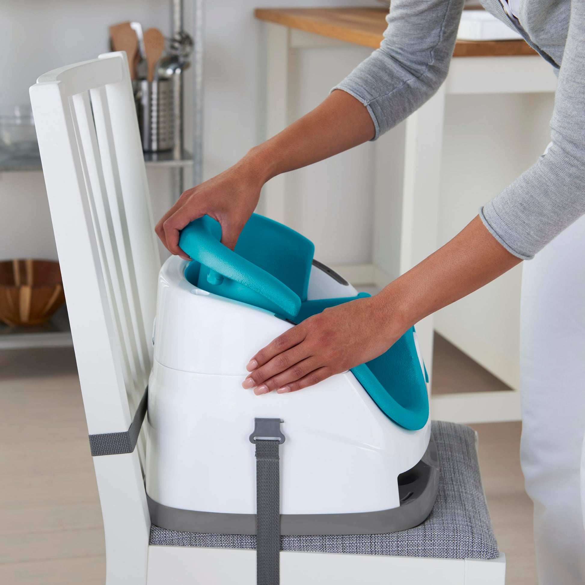 Buy now Ingenuity Baby Base 2-in-1 Booster Feeding and Floor Seat with Self-Storing Tray - Peacock Blue at indiglob india