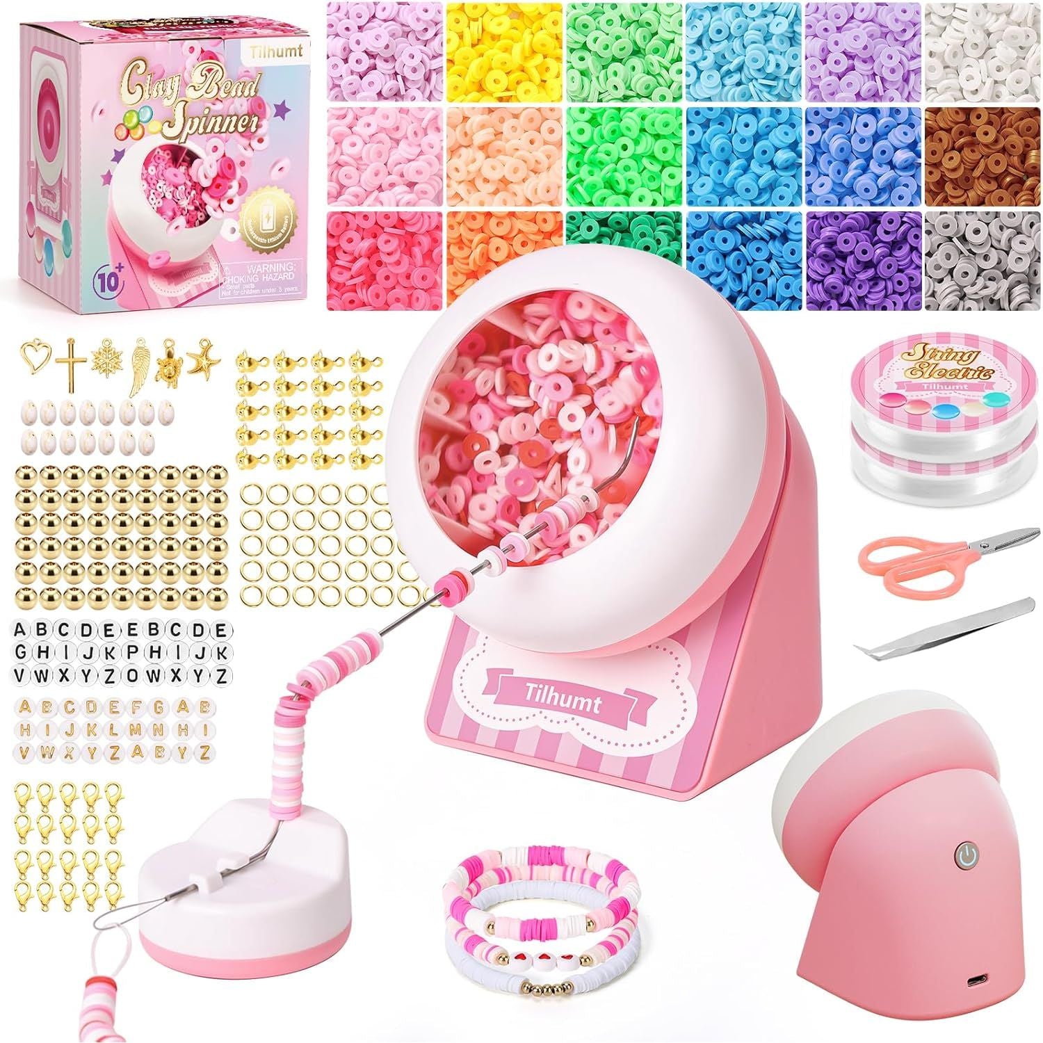 Buy now Tilhumt Bead Spinner, 2112Pcs Beading Set for Making 18 Friendship Bracelets, Bracelet Making Kit with 12 Colors Polymer Clay Beads, Crafts for Birthday Gift Choice, Patent Design Cordless 4005Pcs Pink Kit at indiglob india