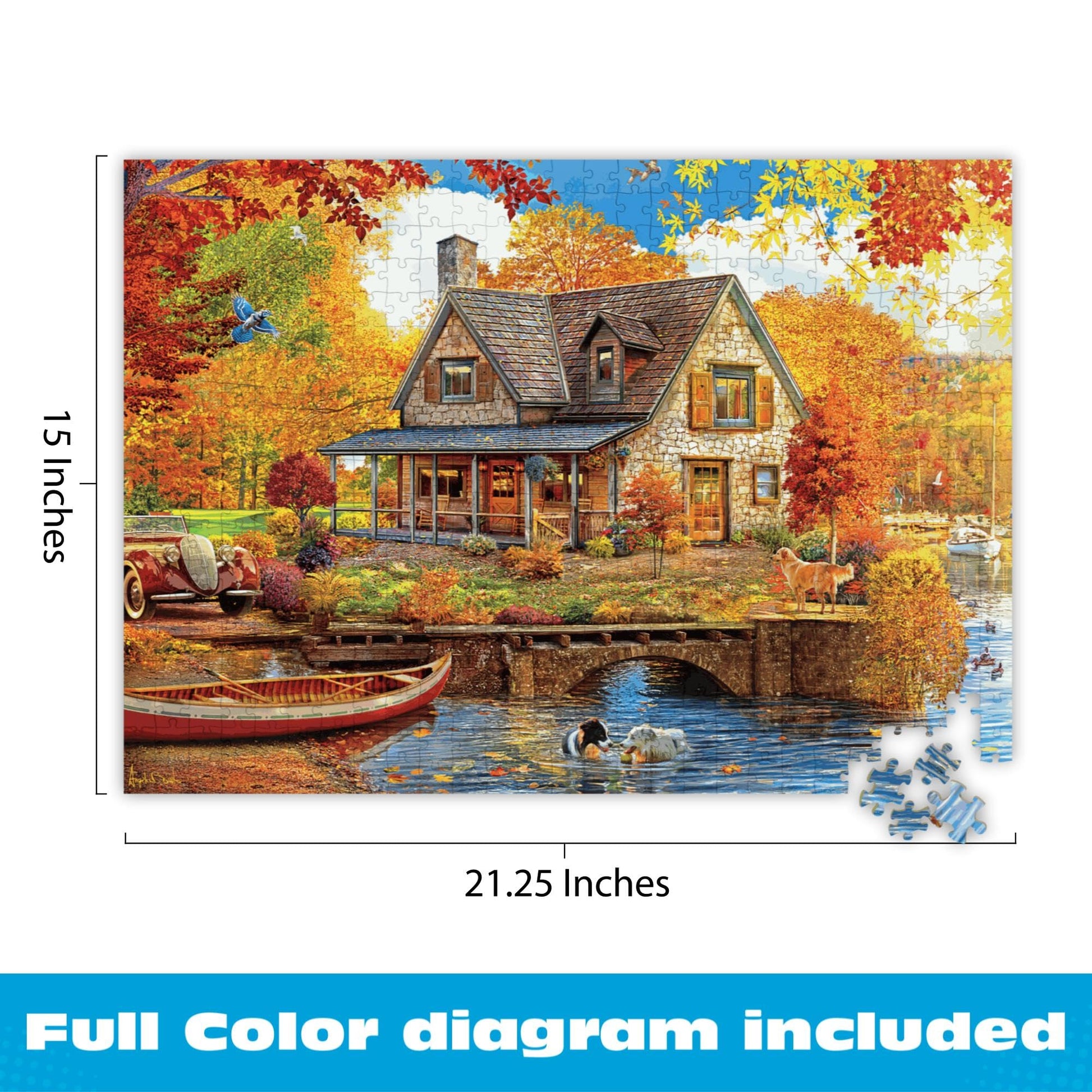 Buy now Buffalo Games - 500 Piece Jigsaw Puzzle Angelo Bonito Autumn Lake House, Made in USA, Premium Recycled Board, Full-Color Poster at indiglob india