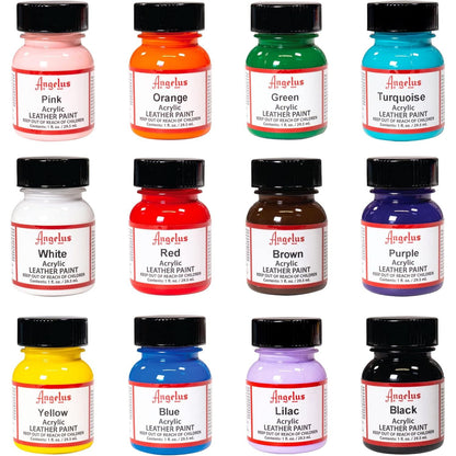 Angelus Acrylic Leather Paint, Best Sellers Kit, Flexible Paint For Shoes, Sneakers, Leather, Canvas, Furniture, and More - 12 Colors (1 oz Each)
