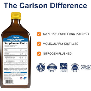 Carlson - The Very Finest Fish Oil, 1600 mg Omega-3s, Liquid Supplement, Norwegian, Wild-Caught, Sustainably Sourced , Lemon, 16.9 Fl Oz