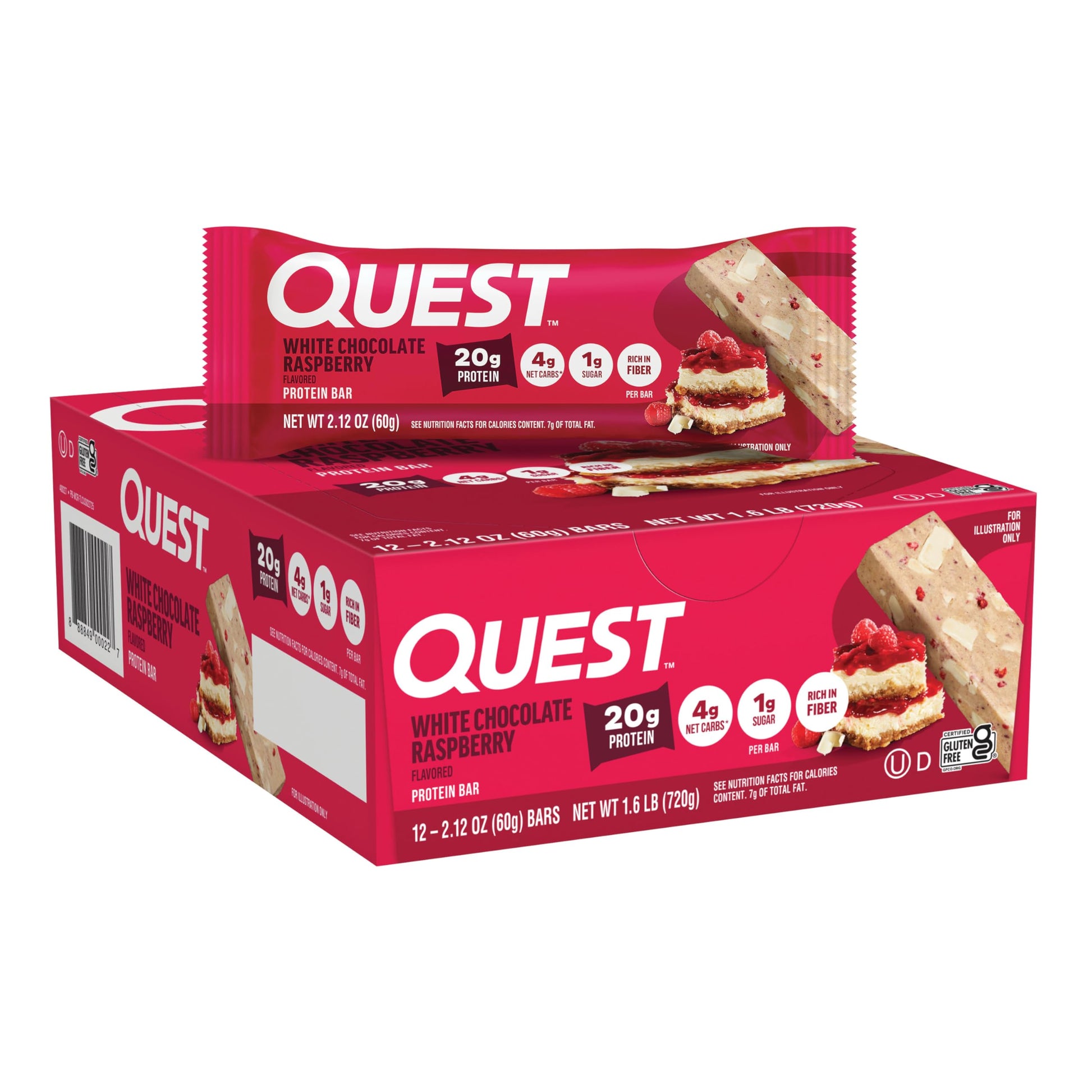 Buy now Quest Nutrition Chocolate Brownie Protein Bar, 20g Protein, 1g Sugar, 4g Net Carb, High Fiber, Gluten Free, 12 Count White Chocolate Raspberry 12 Count (Pack of 1) at indiglob india