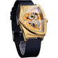 FORSINING Skeleton Watches for Men, Automatic Mechanical Watch with Triangle Dial, Luminous Self Winding Watches Stainless Steel Bracelet or Soft Silicone Strap