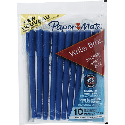 Paper Mate Write Bros Ballpoint Pens, Medium Point (1.0mm), Blue, 10 Count