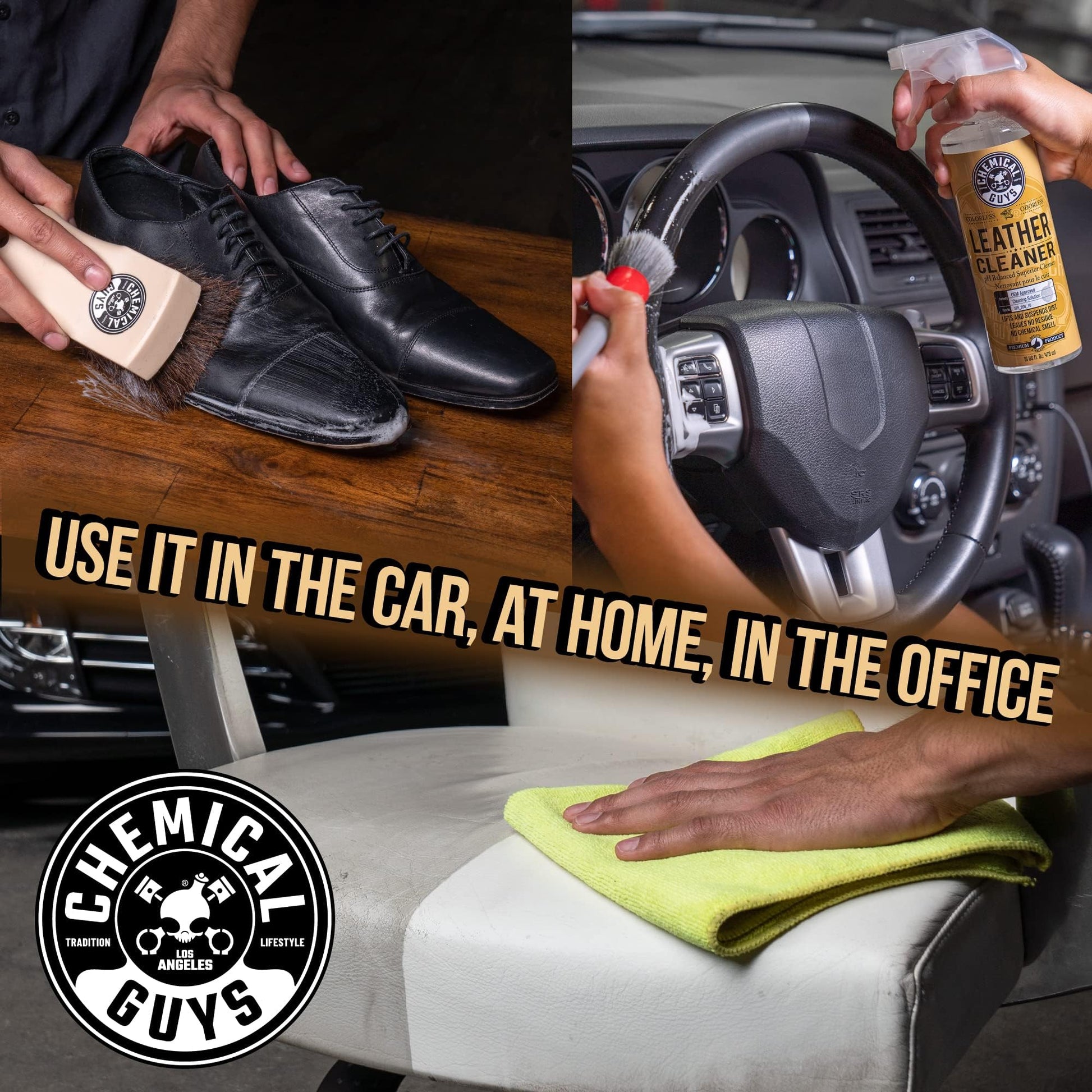 Buy now Chemical Guys Leather Cleaner and Conditioner Kit - 2 Bottles (4 oz Each), Car Cleaner and Conditioner, Safely Cleans & Conditions Leather Car Interiors, Furniture, Shoes, Boots, Bags, Apparel & More at indiglob india
