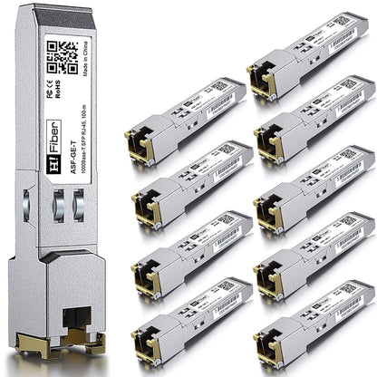 H!Fiber 1.25G SFP to RJ45 Module, 1000Base-T Copper SFP Ethernet Transceiver for Cisco GLC-T/SFP-GE-T, Meraki MA-SFP-1GB-TX, Mikrotik, Ubiquiti UniFi UF-RJ45-1G, Intel, TP-Link and More, 100m, 2 Pack