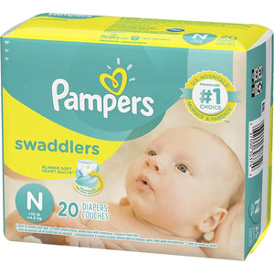Pampers Swaddlers Diapers Size N 20 Count Pack of 2 (Total of 40 Pampers)