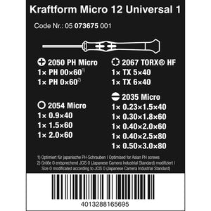 Wera 05073675001 Kraftform Micro-Set/12 Sb 1 Screwdriver Set