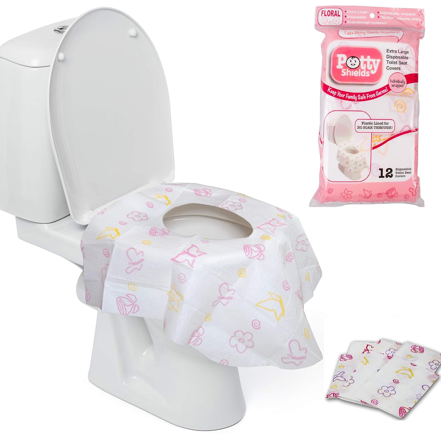 Buy now Toilet Seat Covers Disposable (12 Pack, Floral) - XL Waterproof Toilet Cover for Toddlers, Kids & Adults - Portable & Individually Wrapped for Travel, Potty Training & Public Restrooms 12 Pack Floral at indiglob india