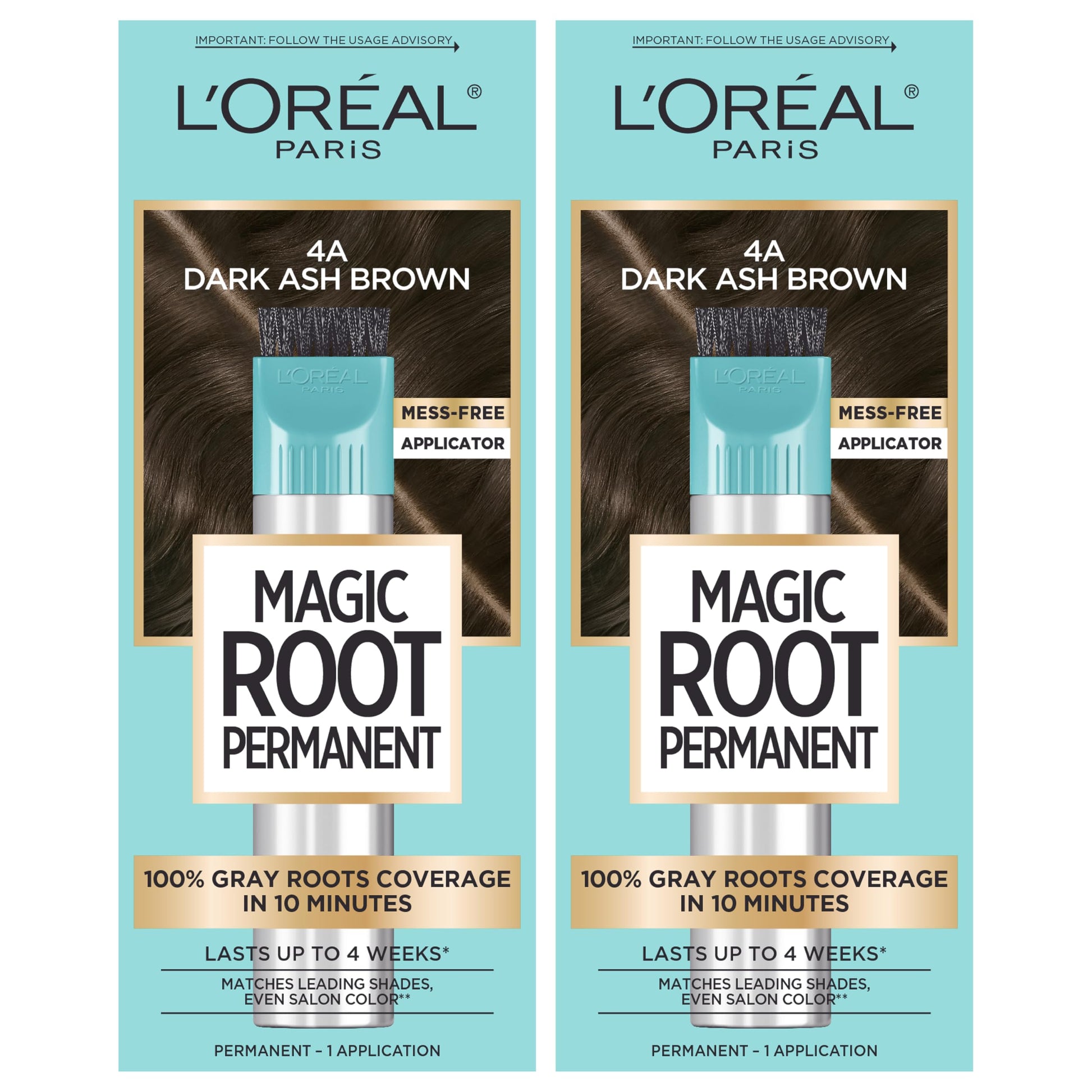 Buy now L'Oreal Paris Magic Root Rescue 10 Minute Root Hair Coloring Kit, Permanent Hair Color with Quick Precision Applicator, 100 percent Gray Coverage, 4 Dark Brown, 2 count 4A Dark Ash Brown 2 Count (Pack of 1) at indiglob india