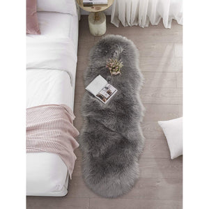 SERISSA Soft Fluffy Rug Grey Faux Sheepskin Fur Rug Shaggy Couch Cover for Bedroom Living Room Runner, 2x6 Feet