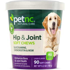 Petnc Natural Care Hip & Joint Health Supplement for Dogs (90 Chews), Glucosamine Chondroitin MSM Dog Chews with Hyaluronic Acid, Liver Flavored Bone & Joint Support Supplement, For All Breeds
