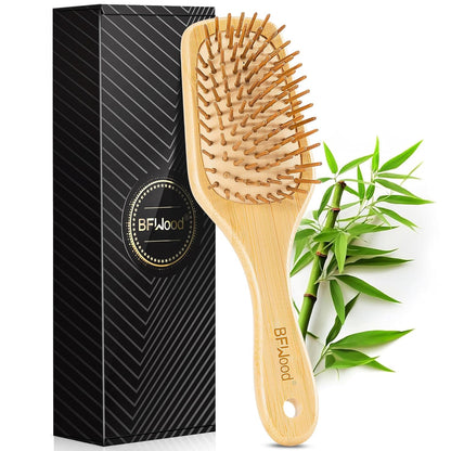 BFWood Bamboo Paddle Hairbrush with Bamboo Bristles for Massaging Scalp
