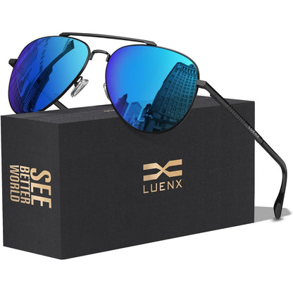 LUENX Aviator Sunglasses for Men Women Polarized Driving Classic Shades - UV 400 Protection with Accessories 60MM