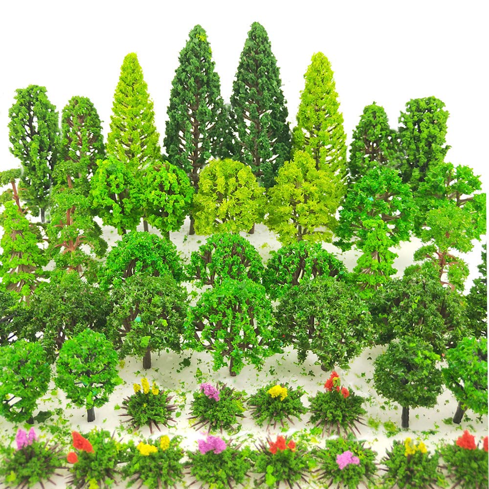 Buy now Tazimi 60 Pieces Model Trees 1.36-6 inch Mixed Model Tree Train Scenery Architecture Trees Fake Trees for DIY Crafts, Building Model, Scenery Landscape Natural Green at indiglob india