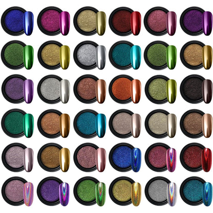 Artdone 16 Jars Chrome Nail Powder Nail Art Fimo Striping Tape Lines Decoration Metallic Mirror Effect Holographic Aurora Chameleon Pigment Powder 1g/Jar Pearl for Resin Craft & Nail Art