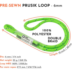 GM CLIMBING 6mm Prusik Cord Pre-Sewn 12in Prusik Loop for Climbing Arborist Rescue Mountaineering General Outdoor Use