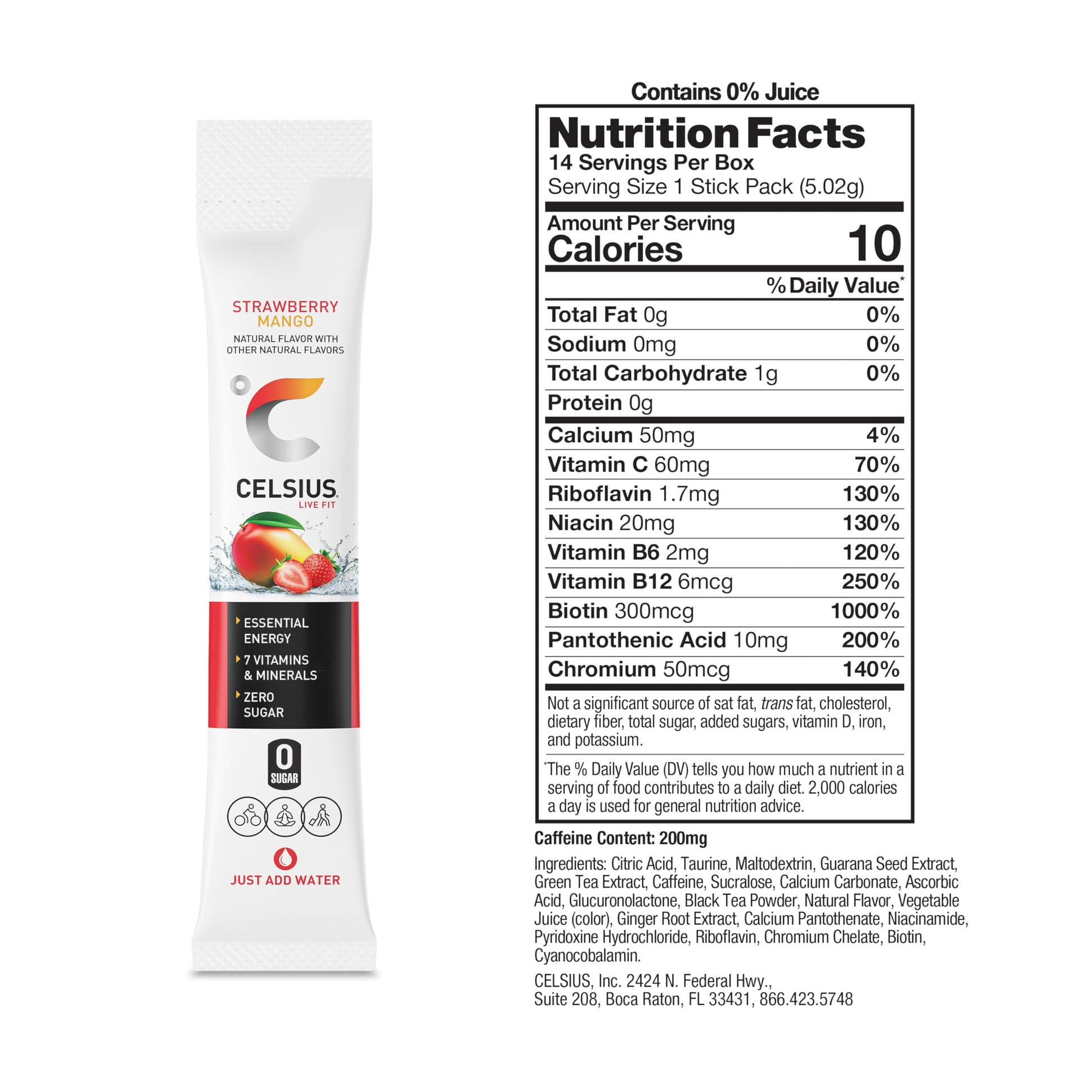 Buy now CELSIUS On The Go Strawberry Mango, Sugar Free Energy Drink Mix (14 Sticks per Pack) at indiglob india