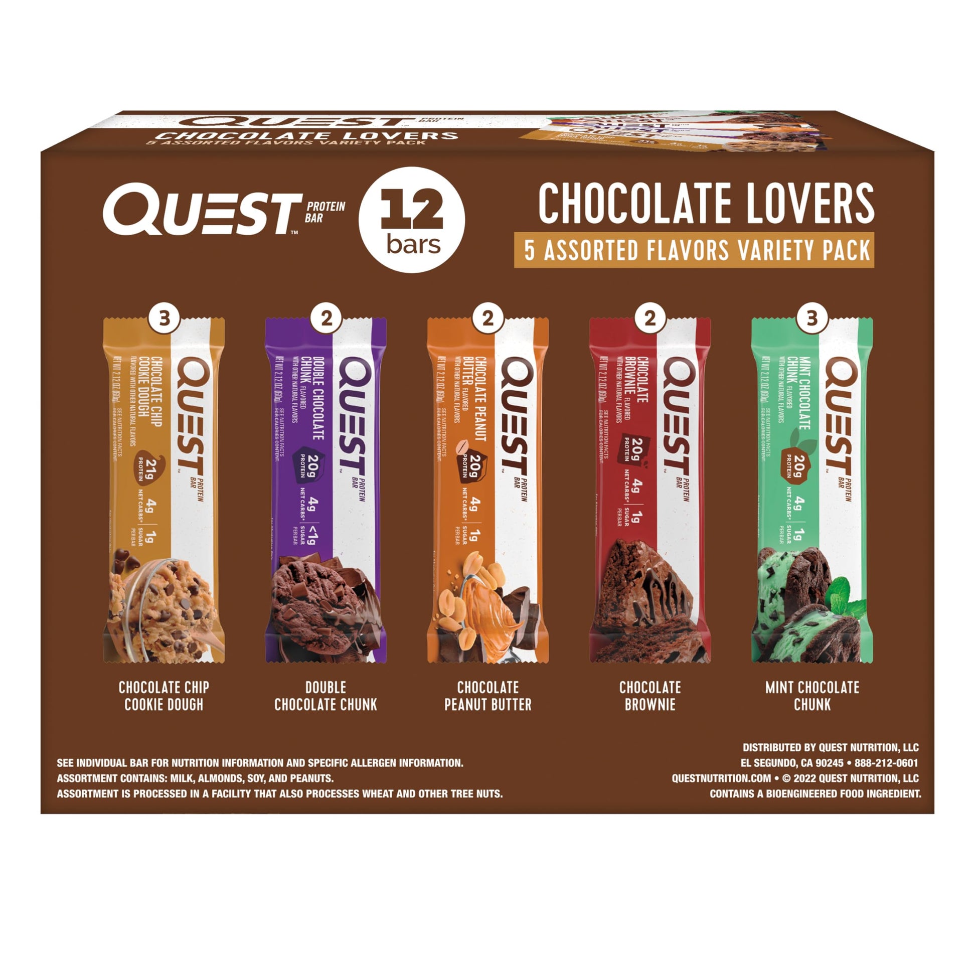 Buy now Quest Nutrition Chocolate Brownie Protein Bar, 20g Protein, 1g Sugar, 4g Net Carb, High Fiber, Gluten Free, 12 Count Chocolate Lovers Variety Pack 12 Count (Pack of 1) at indiglob india
