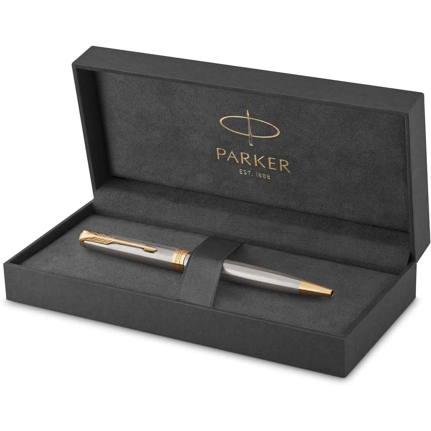PARKER Sonnet Ballpoint Pen, Stainless Steel with Gold Trim, Medium Point Black Ink (1931507)