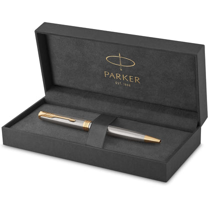 PARKER Sonnet Ballpoint Pen, Stainless Steel with Gold Trim, Medium Point Black Ink (1931507)