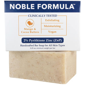 Noble Formula 2% Pyrithione Zinc (ZnP) Bar Soap, Vegan Mango and Cocoa Butter for All Skin Types Including Those With Acne, Psoriasis and Eczema, 3.25 oz