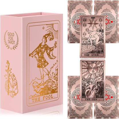 Tarot Cards for Beginners Pink Tarot Cards with Guide Book Gold Foil with Meanings on Them 78 Classic Origina Waterproof Rider Waite Taro Deck Fortune Telling Game（Pink）