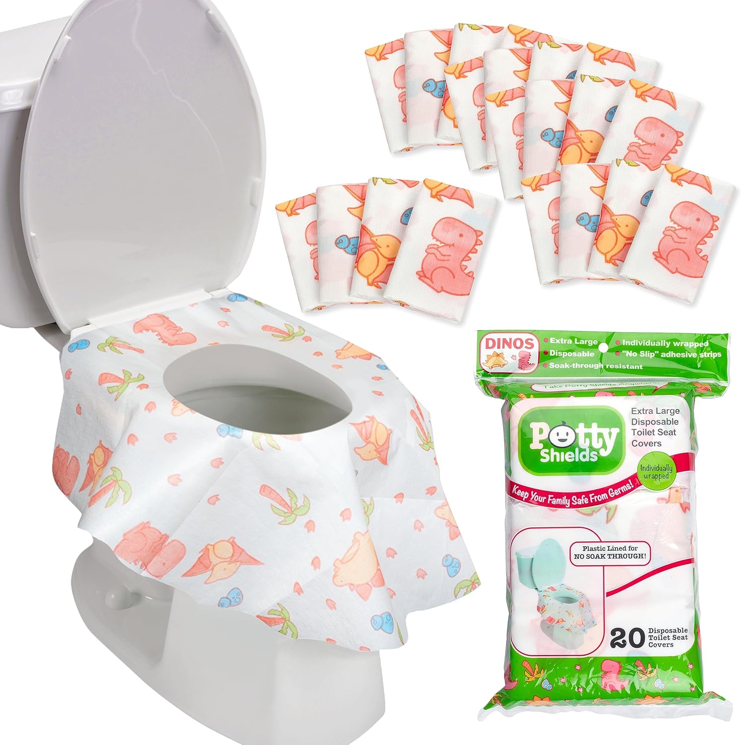 Buy now Toilet Seat Covers Disposable (12 Pack, Sports) - XL Waterproof Toilet Cover for Toddlers, Kids & Adults - Portable & Individually Wrapped for Travel, Potty Training & Public Restrooms 20 Pack Dinosaurs at indiglob india