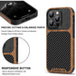 TENDLIN Compatible with iPhone 14 Pro Max Case Wood Grain with Carbon Fiber Texture Design Leather Hybrid Slim Case Black