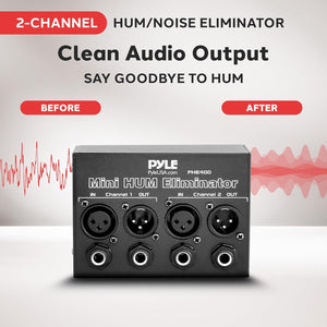 Pyle Compact Mini Hum Eliminator Box - 2 Channel Passive Ground Loop Isolator, Noise Filter,AC Buzz Destroyer, Hum Killer w/ 1/4" TRS Phone,XLR Input/Output, Uses 1:1 Isolation Transformer
