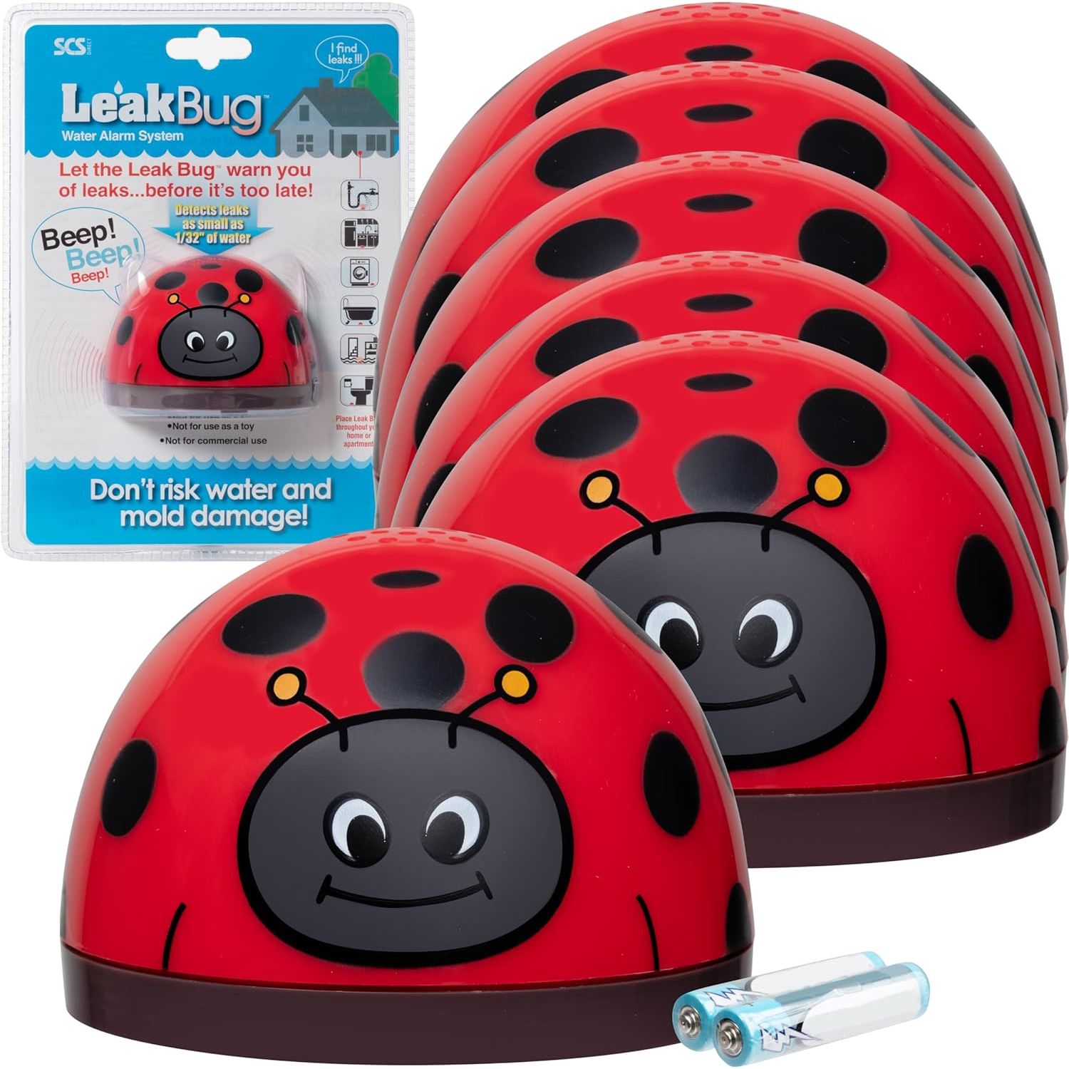 Buy now Water Leak Bug Monitoring Sensor with Alarm 6 Pack - Electronic Flood Detector for Kitchen & Basement- Detects as Little as 1/32" of Liquid - Overflow Alert Beeps Loudly - XMAS Gift for New Homeowners at indiglob india
