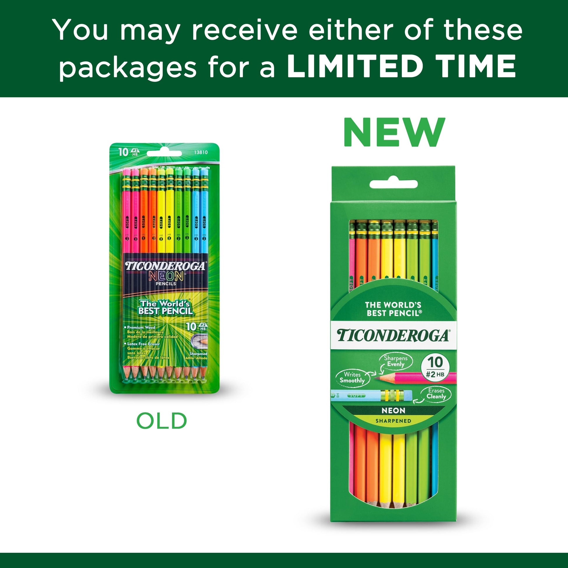 Buy now Ticonderoga Wood-Cased Pencils, Pre-Sharpened, #2 HB Soft, Neon Colors, 10 Count at indiglob india