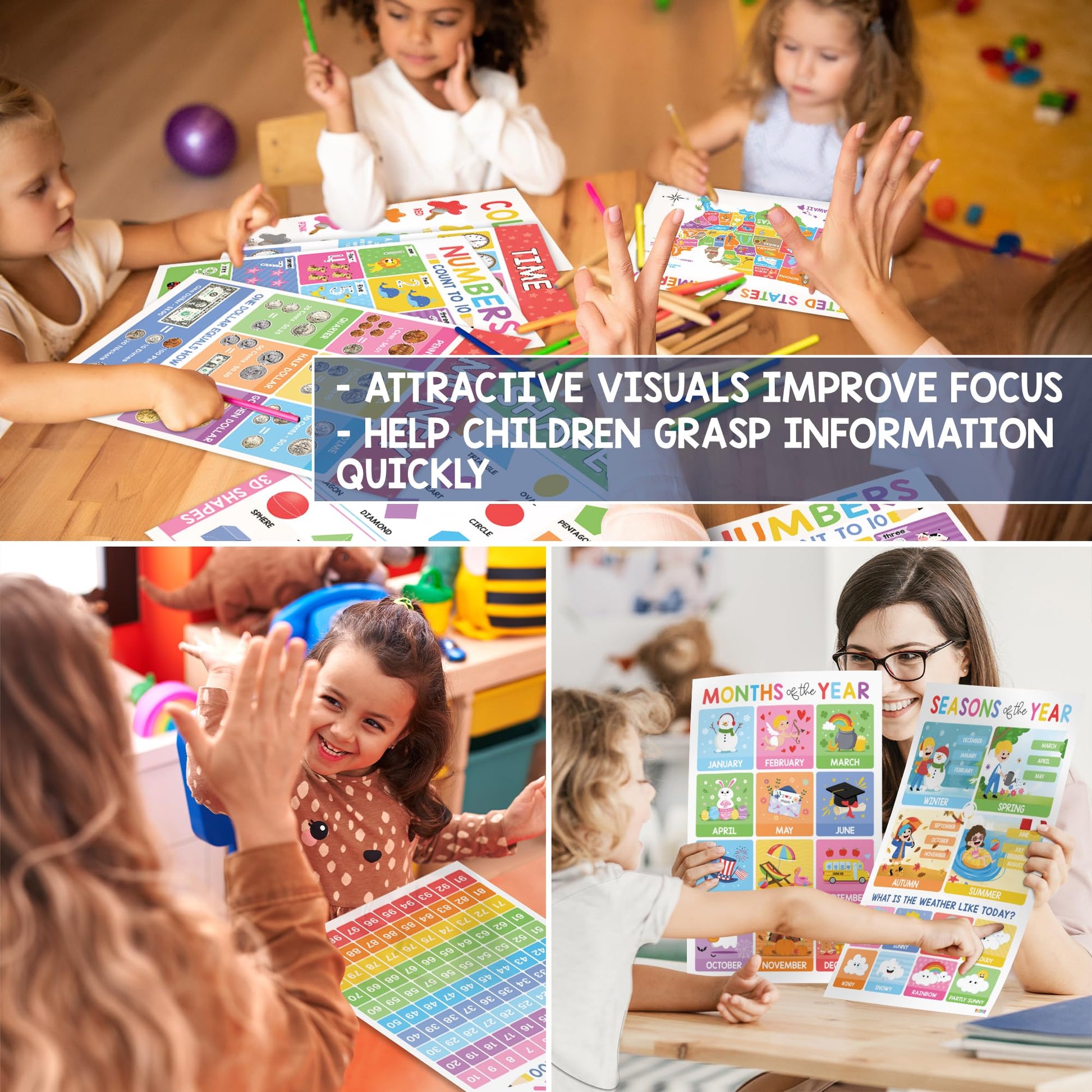 Buy now BEAWART 18 Laminated Educational Posters For Toddlers, Preschool Posters for Classroom, Kindergarten Wall Decor, PreK Learning Materials Alphabet Number Chart at indiglob india