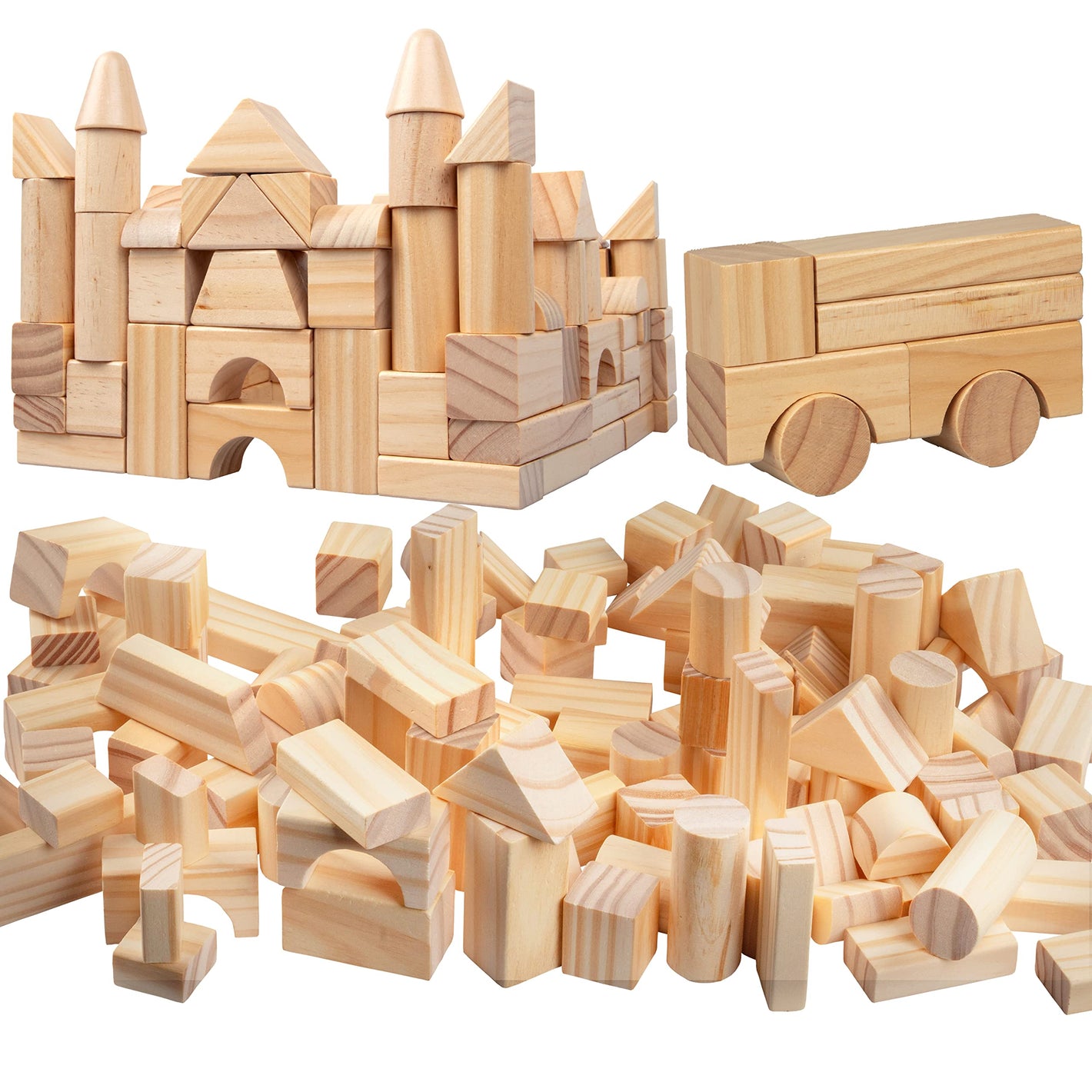 Buy now Wooden Blocks Set - 100 Pc Natural Colored Wood Building Block Toys- 100% Real Wood, 14 Different Shapes, Great Gift for Kids or School Project, Hands On Indoor Activity Play- Build, Stack and Create at indiglob india