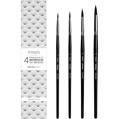 ARTEGRIA Watercolor Brush Set, 4 Professional Pointed Round Soft Synthetic Squirrel Paint Brushes, Sizes # 2, 4, 6, 8 - My Store