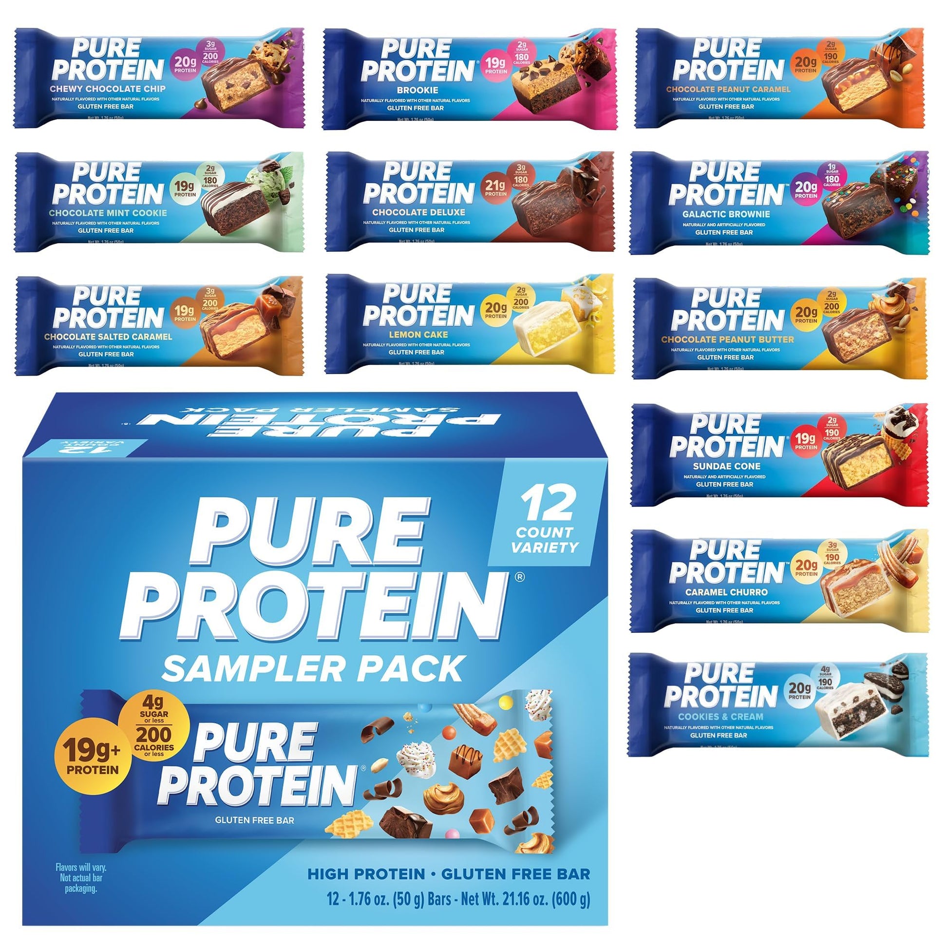 Buy now Pure Protein Chocolate Peanut Caramel Protein Bars – 20g Protein, 3g Sugar, 190 Calories (12 count) Low Sugar* High Protein Snack - Gluten Free - Perfect for a Healthy Snack at indiglob india